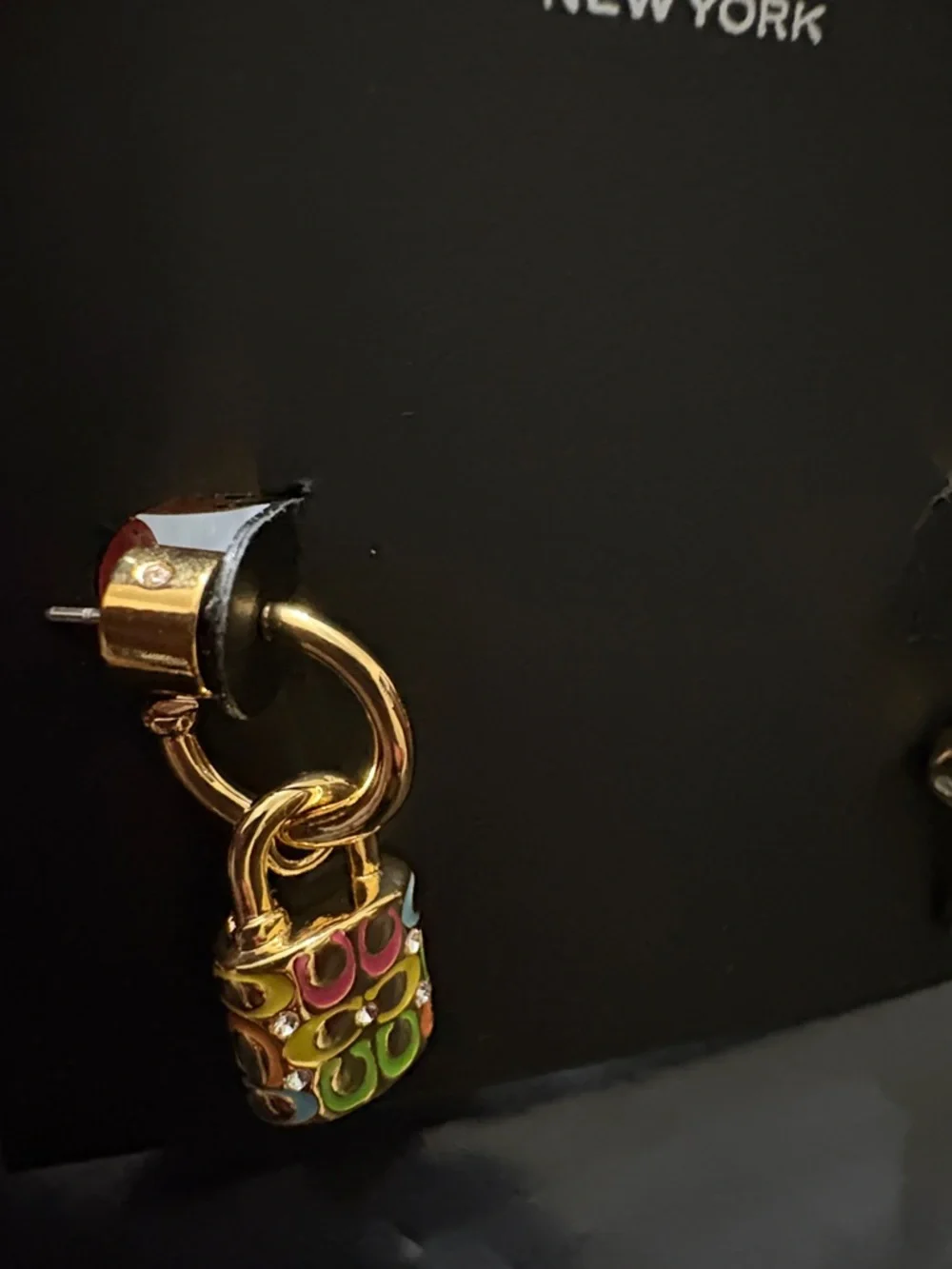 Coach Gold Padlock and Key Enamel Dangle Earrings - Multicolor Accents - Picture 2 of 3